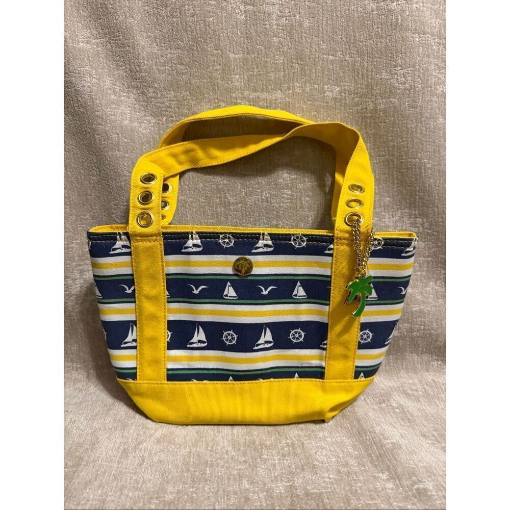 Palm Island Women's Nautical Sailboat Beach Tote Bag With Purse Yellow Navy